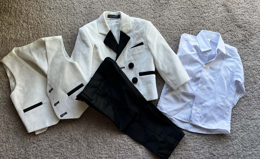 Zenmoni  Boys 4-PC Formal Tuxedo Suit Set (Blazer, Vest, Pants, Shirt), Size 6m